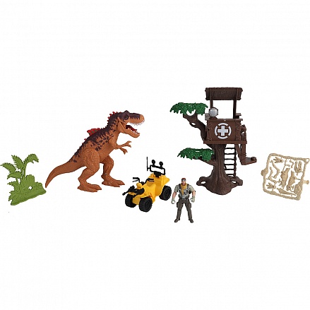 Игровой набор: охотник на динозавра, дом на дереве, свет и звук 